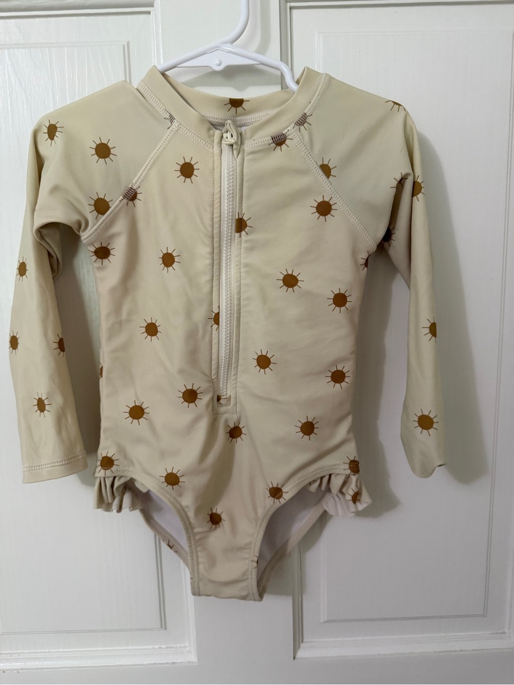 Rylee + Cru Cream Long-Sleeve One-Piece with Brown Sun Print
